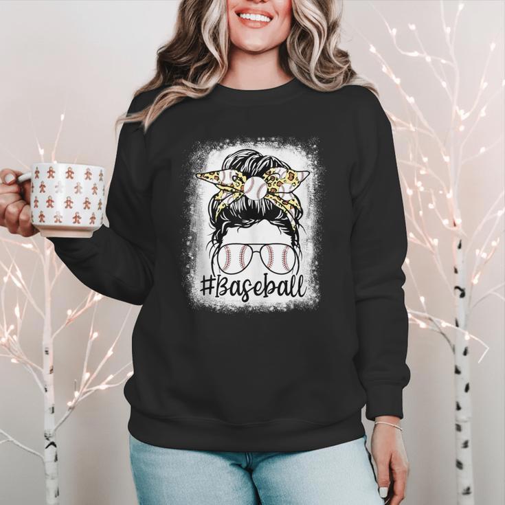Leopard Messy Bun Mom Mother's Day Baseball Mommy Women Crewneck Sweatshirt Leopard Messy Bun Mom Mother's Day Baseball Mommy Women Crewneck Sweatshirt