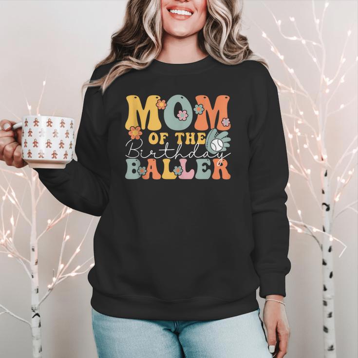 Mom Of The Birthday Baller Groovy Baseball Mom Women Crewneck Sweatshirt Mom Of The Birthday Baller Groovy Baseball Mom Women Crewneck Sweatshirt