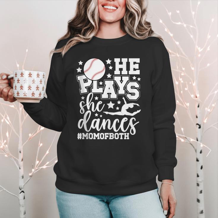 He Plays She Dances Mom Of Both Dancing And Baseball Mom Women Crewneck Sweatshirt He Plays She Dances Mom Of Both Dancing And Baseball Mom Women Crewneck Sweatshirt