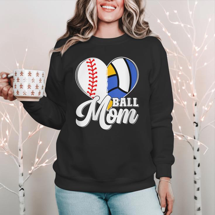 Proud Ball Mom Volleyball Baseball Mom Heart Women Crewneck Sweatshirt