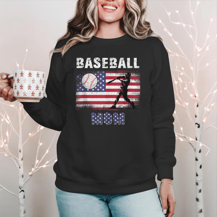Proud Baseball MOM USA American Flag Family Game Day Women Crewneck Sweatshirt