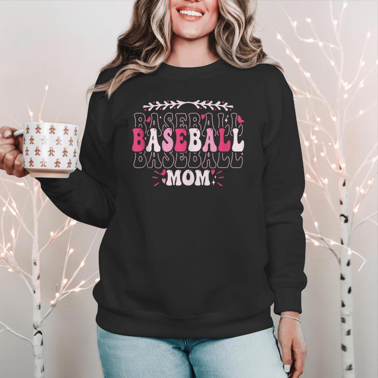 Retro Groovy Baseball Mom Proud Baseball Mom Women Crewneck Sweatshirt