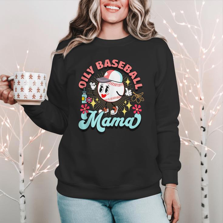 Retro Oily Baseball Mom Meme For Essential Oils Game Day Women Crewneck Sweatshirt Retro Oily Baseball Mom Meme For Essential Oils Game Day Women Crewneck Sweatshirt
