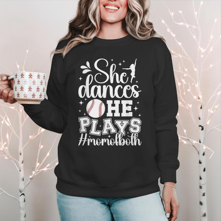 She Dances He Plays Mom Of Both Dance And Baseball Mom Women Crewneck Sweatshirt