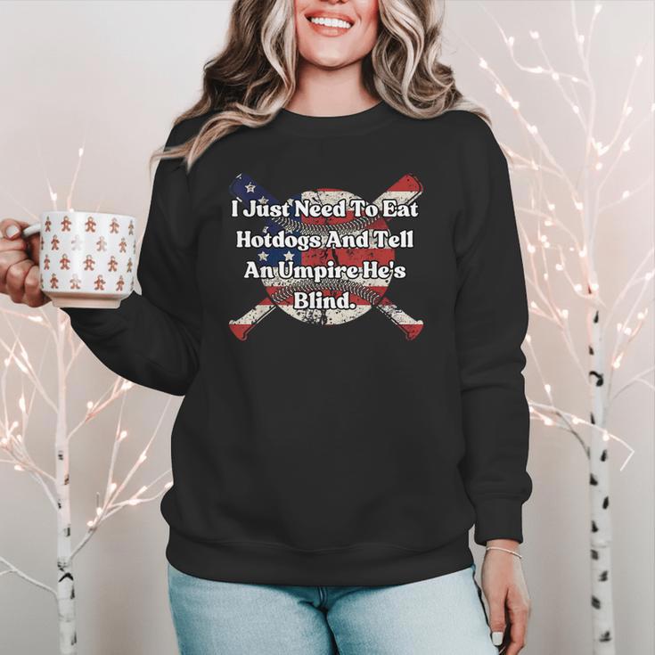Umpire And Hotdogs 4th July Baseball Moms Women Crewneck Sweatshirt Umpire And Hotdogs 4th July Baseball Moms Women Crewneck Sweatshirt