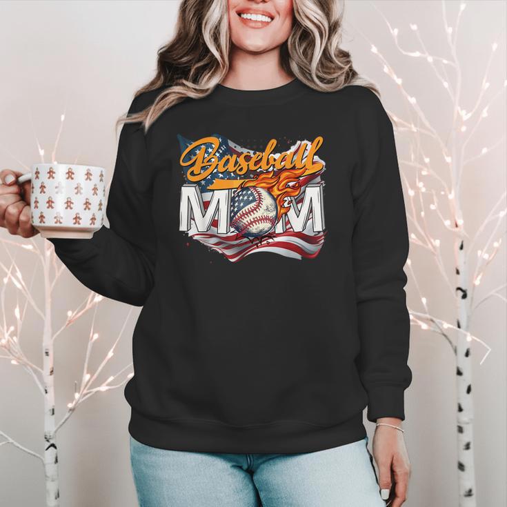 Vintage American Flag Baseball Mom Patriotic 4th July Women Crewneck Sweatshirt Vintage American Flag Baseball Mom Patriotic 4th July Women Crewneck Sweatshirt