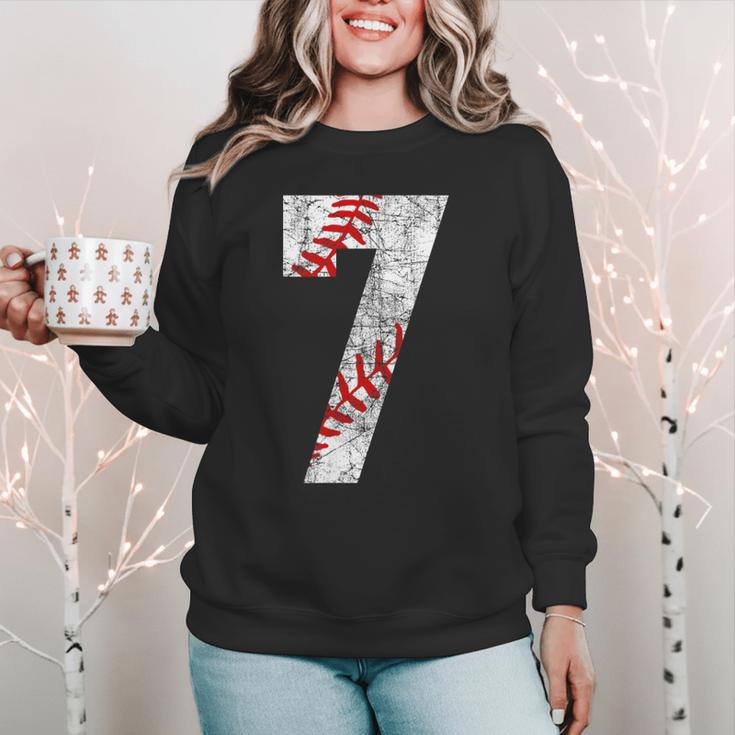 Vintage Baseball Mom 7 Jersey Baseball Favorite Player Women Crewneck Sweatshirt