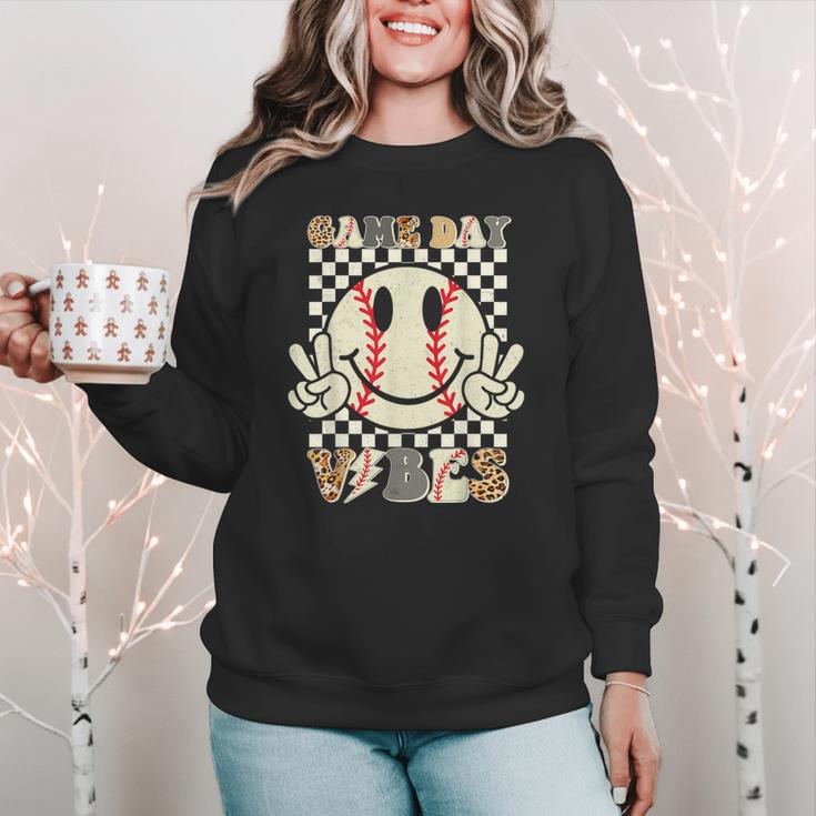 Women Kids Baseball Game Day Vibes Smile Baseball Mom Women Crewneck Sweatshirt Women Kids Baseball Game Day Vibes Smile Baseball Mom Women Crewneck Sweatshirt