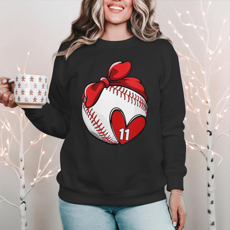 Womens Custom Baseball Mom Number 11 Heart For Mom Mommy Women Crewneck Sweatshirt Womens Custom Baseball Mom Number 11 Heart For Mom Mommy Women Crewneck Sweatshirt