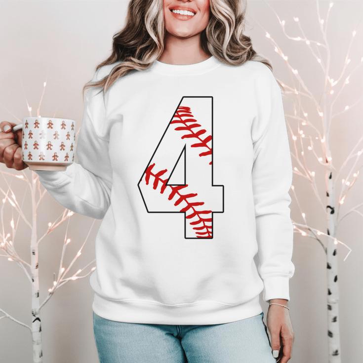 4 Laces 4th Birthday Boy Four Years Baseball Mom T-Shirt Women Crewneck Sweatshirt