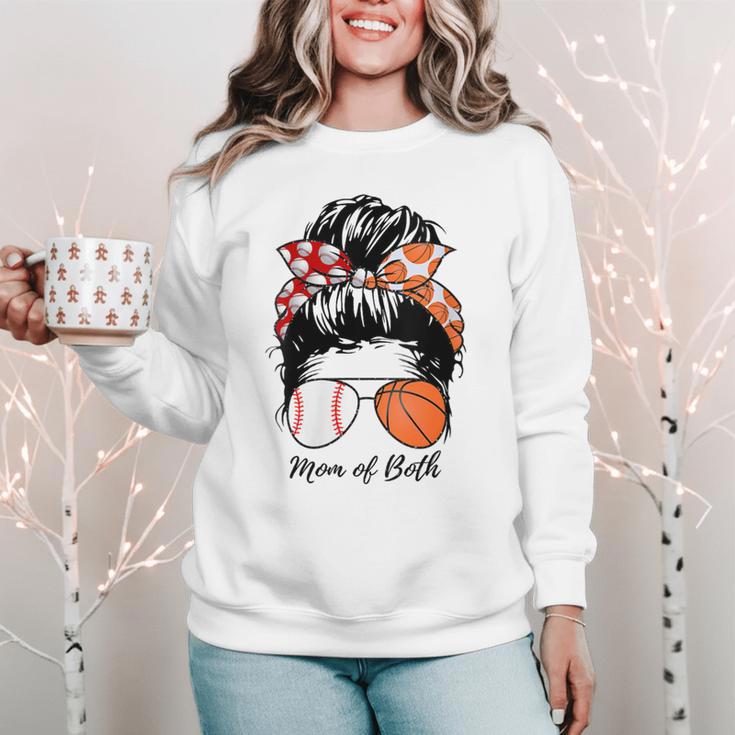 Baseball Mom Basketball Mom Of Both Messy Bun Mother's Day Women Crewneck Sweatshirt Baseball Mom Basketball Mom Of Both Messy Bun Mother's Day Women Crewneck Sweatshirt