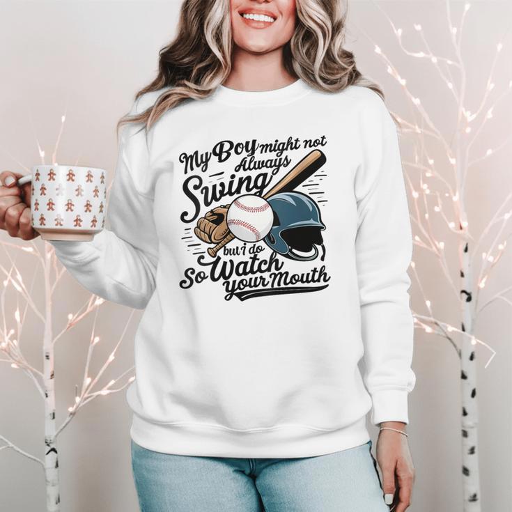 Baseball Mom My Boy Might Not Always Swing But I Do Women Crewneck Sweatshirt