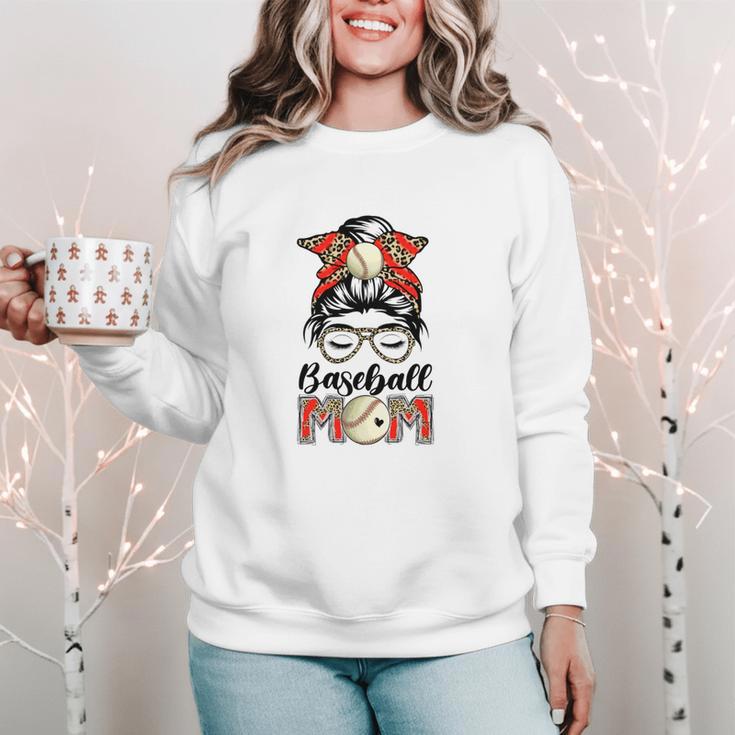 Baseball Mom Game Day Messy Bun Leopard Mother's Day Women Crewneck Sweatshirt Baseball Mom Game Day Messy Bun Leopard Mother's Day Women Crewneck Sweatshirt