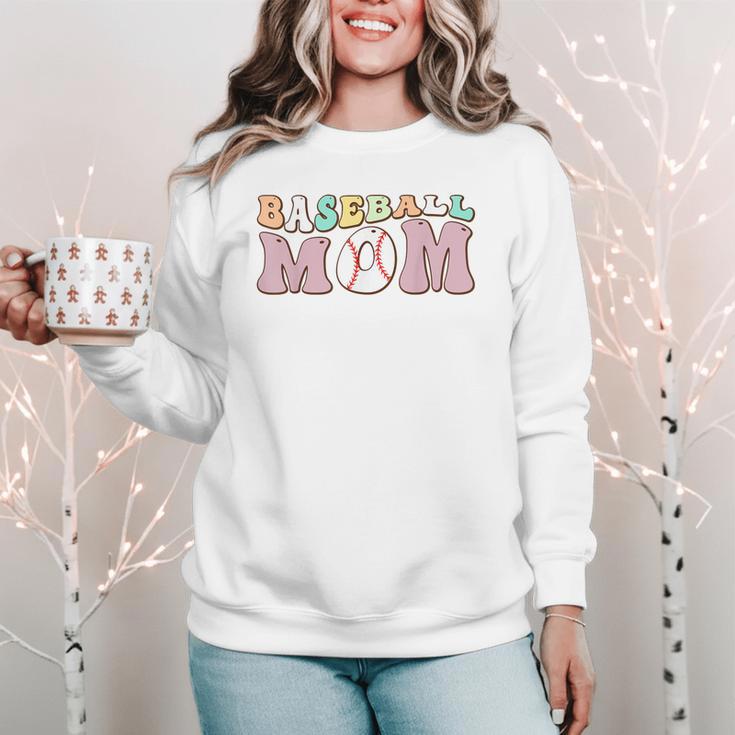 Baseball Mom Groovy Game Day Women Crewneck Sweatshirt
