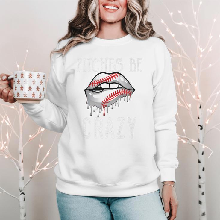 Baseball Mom Pitches Be Crazy Lips Premium Women Crewneck Sweatshirt Baseball Mom Pitches Be Crazy Lips Premium Women Crewneck Sweatshirt