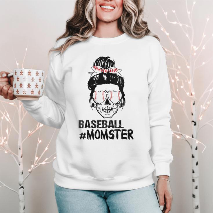 Baseball Momster Messy Bun Skull Mom For Women Halloween Women Crewneck Sweatshirt Baseball Momster Messy Bun Skull Mom For Women Halloween Women Crewneck Sweatshirt