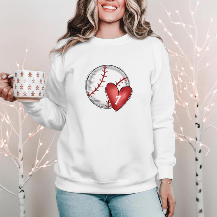 Bleached Custom Baseball Mom Number 7 Heart For Mom Women Crewneck Sweatshirt
