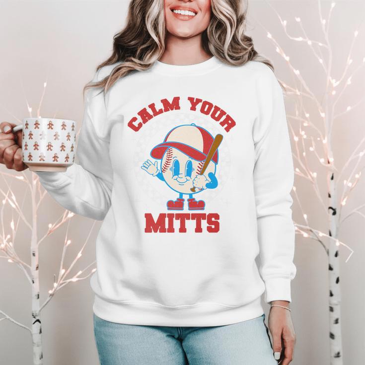 Calm Your Mitts Baseball Mom Mother's Day Softball Mom Premium Women Crewneck Sweatshirt