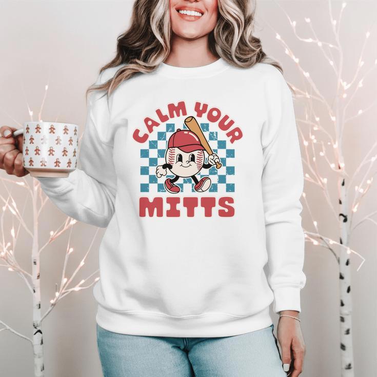 Calm Your Mitts Baseball Mom Sport Lover Women Crewneck Sweatshirt