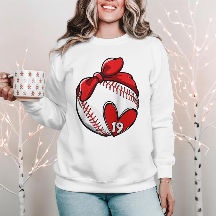 Custom Baseball Mom Number 19 Heart For Mom Mommy Raglan Baseball Tee Women Crewneck Sweatshirt