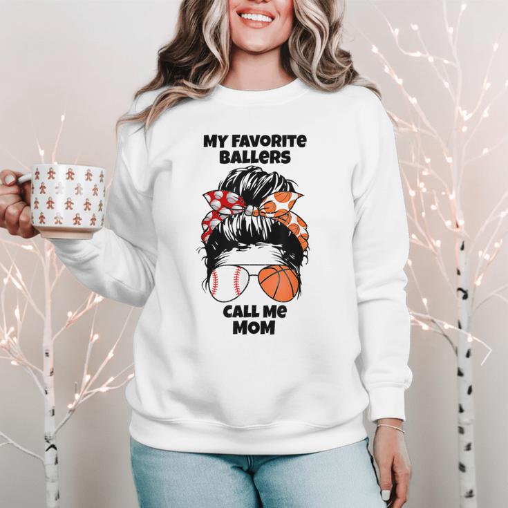 My Favorite Ballers Call Me Mom Basketball Mom Baseball Mom Women Crewneck Sweatshirt