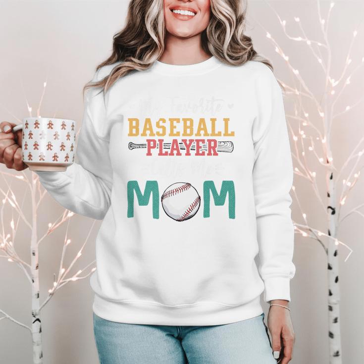 My Favorite Baseball Player Calls Me Mom Baseball Mom Premium Women Crewneck Sweatshirt