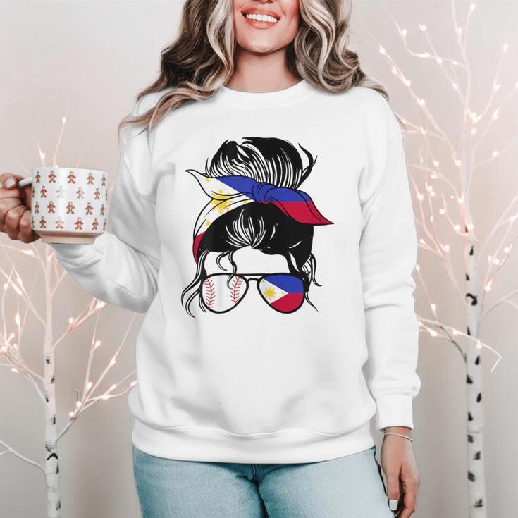Filipina Baseball Mom Philippines Flag Baseball Girl Women Crewneck Sweatshirt