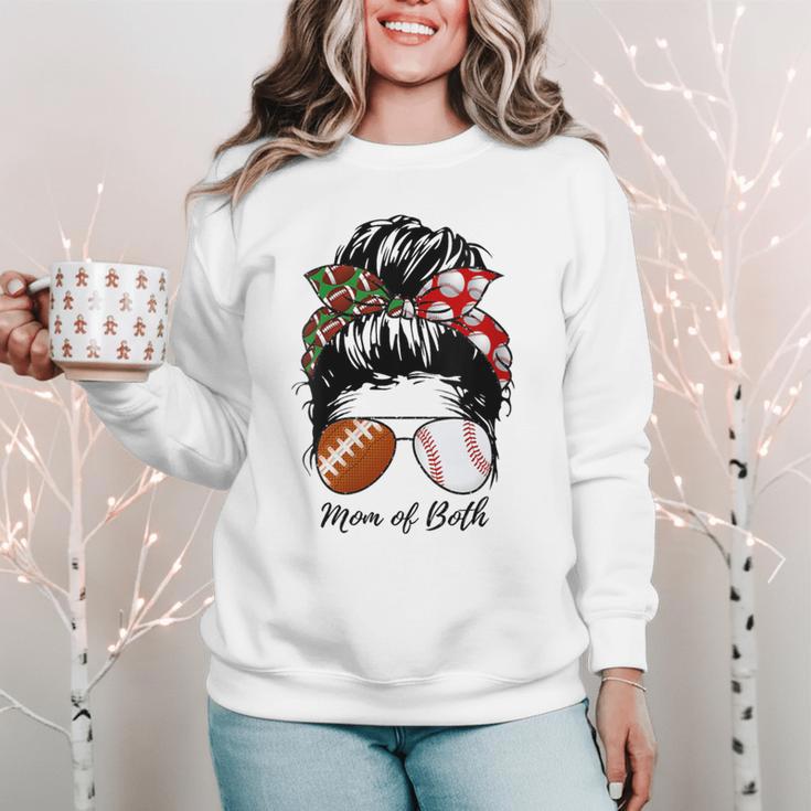 Football Mom Baseball Mom Of Both Messy Bun Mother's Day Women Crewneck Sweatshirt Football Mom Baseball Mom Of Both Messy Bun Mother's Day Women Crewneck Sweatshirt