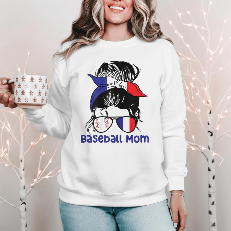 French Baseball Mom France Messy Bun Women Crewneck Sweatshirt