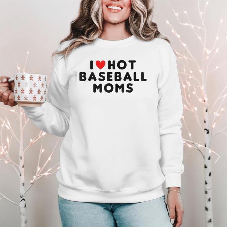 I Love Hot Baseball Moms Red Heart Women Crewneck Sweatshirt I Love Hot Baseball Moms Red Heart Women Crewneck Sweatshirt