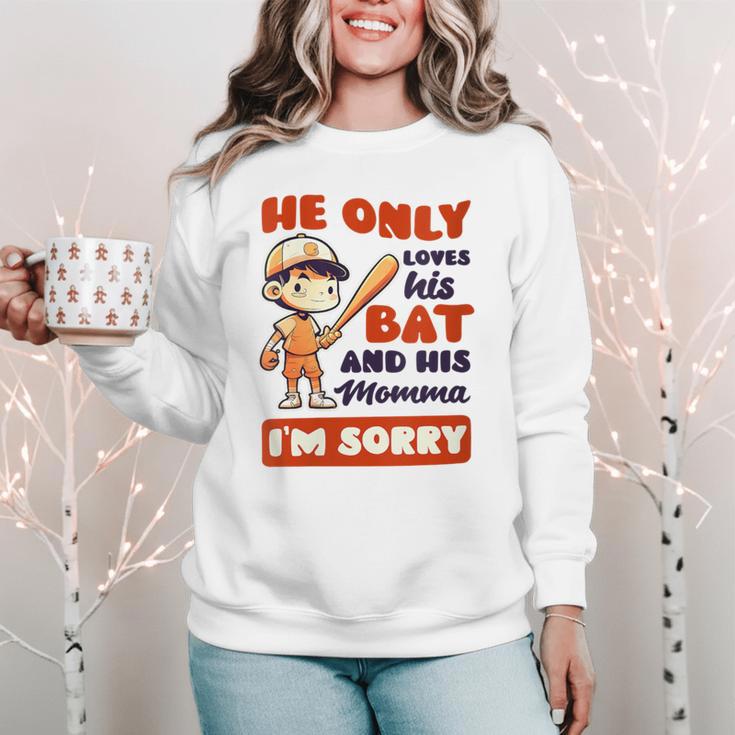 Loves Bat And His Momma Baseball Mom Women Crewneck Sweatshirt Loves Bat And His Momma Baseball Mom Women Crewneck Sweatshirt