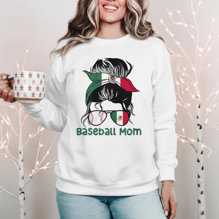 Mexico Baseball Mom Messy Bun Women Crewneck Sweatshirt
