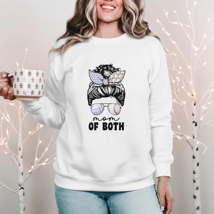 Mom Of Both Volleyball And Baseball Mom For Women Messy Bun Women Crewneck Sweatshirt Mom Of Both Volleyball And Baseball Mom For Women Messy Bun Women Crewneck Sweatshirt
