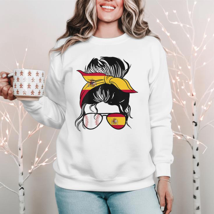 Spanish Baseball Mom Messy Bun Spain Baseball Girl Women Crewneck Sweatshirt