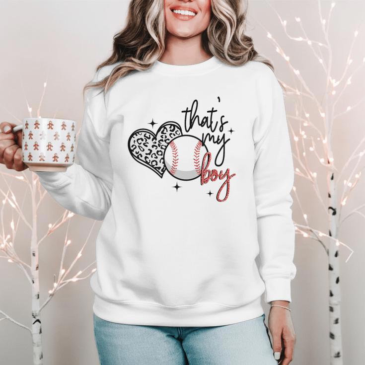 That's My Boy Leopard Heart Baseball Mom Premium Women Crewneck Sweatshirt