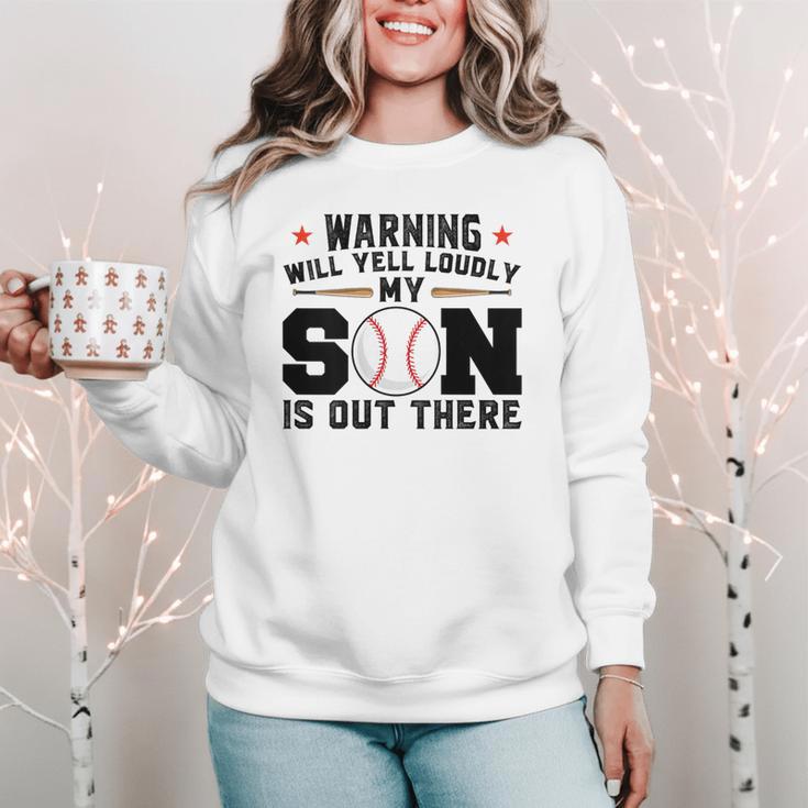 Warning Will Yell Loudly My Son Baseball Mom Women Crewneck Sweatshirt