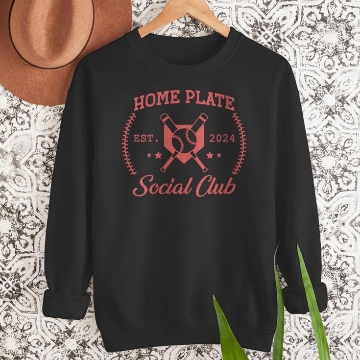 2024 Home Plate Social Club Softball Season Tee Baseball Mom Women Crewneck Sweatshirt