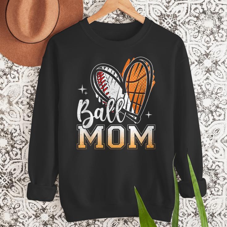 Ball Mom Heart Basketball Baseball Mom Women Crewneck Sweatshirt