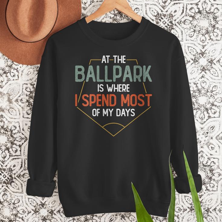 At Ballpark Is Where I Spend Most Of My Days Baseball Mom Women Crewneck Sweatshirt At Ballpark Is Where I Spend Most Of My Days Baseball Mom Women Crewneck Sweatshirt
