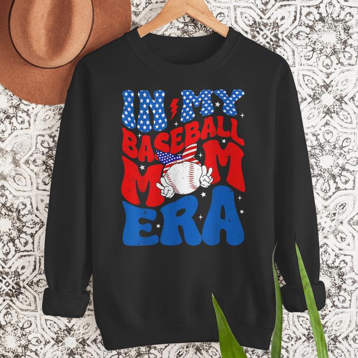 In My Baseball Mom Era Groovy Baseball Mother's Day US Flag Women Crewneck Sweatshirt