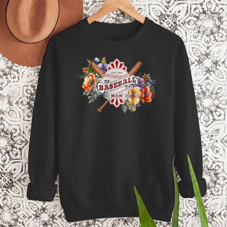 Baseball Mom With Garden Flowers Women Crewneck Sweatshirt Baseball Mom With Garden Flowers Women Crewneck Sweatshirt