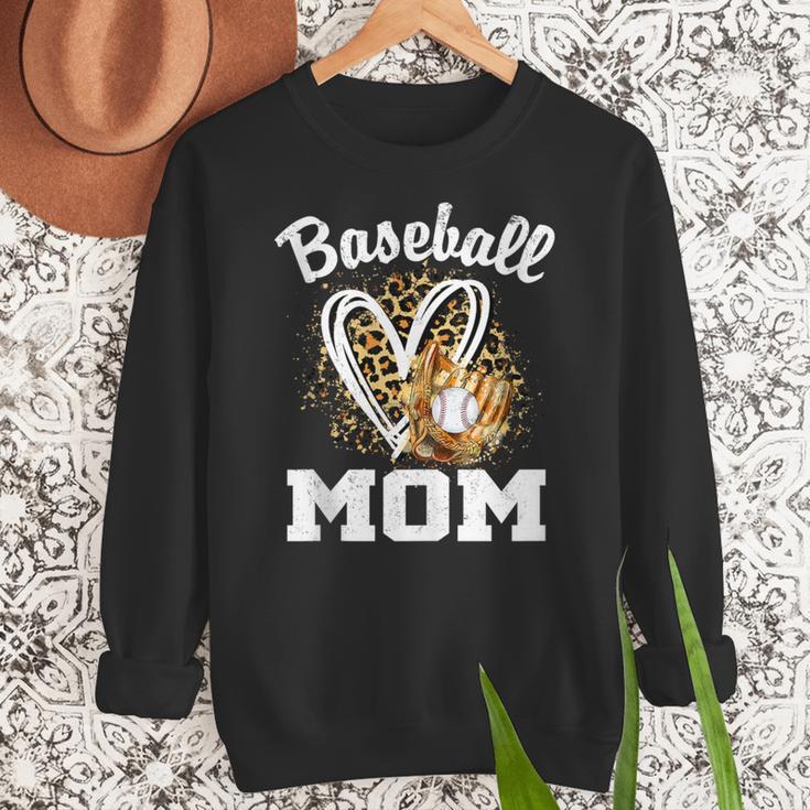 Baseball Mom Leopard Heart Matching Family Women Crewneck Sweatshirt Baseball Mom Leopard Heart Matching Family Women Crewneck Sweatshirt