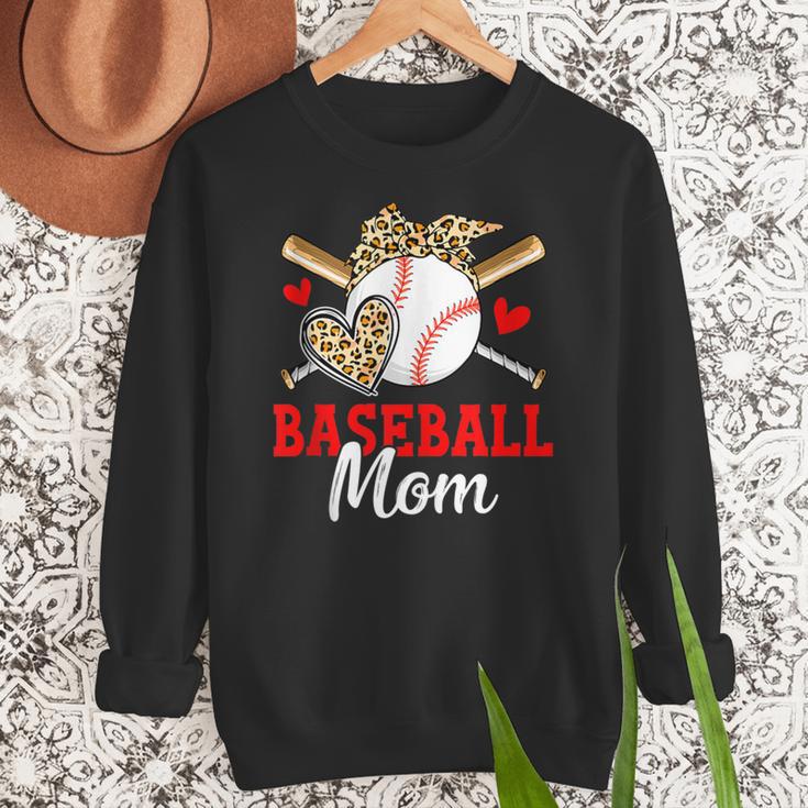 Baseball Mom Leopard Heart Mother's Day Girls Women Crewneck Sweatshirt Baseball Mom Leopard Heart Mother's Day Girls Women Crewneck Sweatshirt
