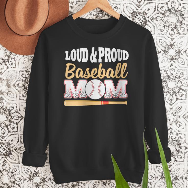 Baseball Mom Leopard Print Loud And Proud With Ball & Bat Women Crewneck Sweatshirt Baseball Mom Leopard Print Loud And Proud With Ball & Bat Women Crewneck Sweatshirt