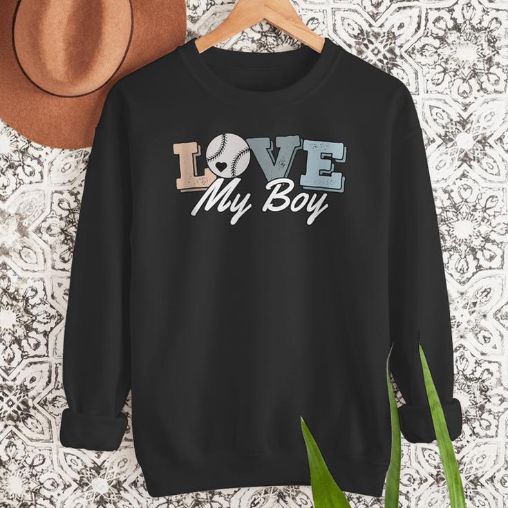 Baseball Mom Love My Boy Retro Casual Letter Print Women Crewneck Sweatshirt