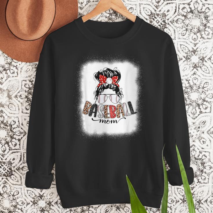 Baseball Mom Messy Bun Mommy Baseball Player Women Crewneck Sweatshirt