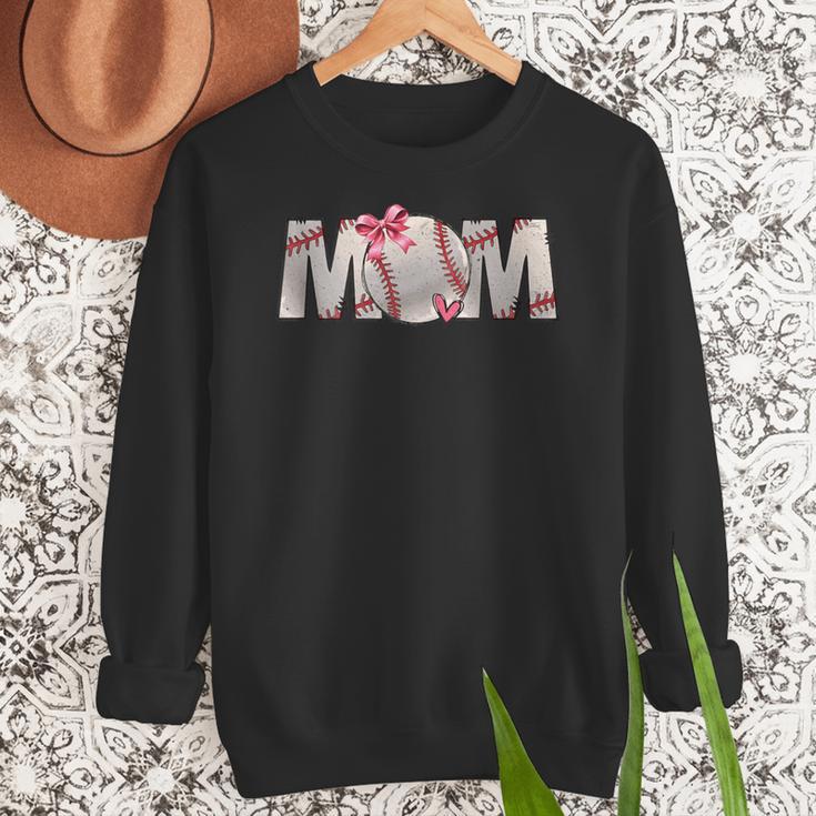 Baseball Mom With Pink Bow Women Crewneck Sweatshirt Baseball Mom With Pink Bow Women Crewneck Sweatshirt