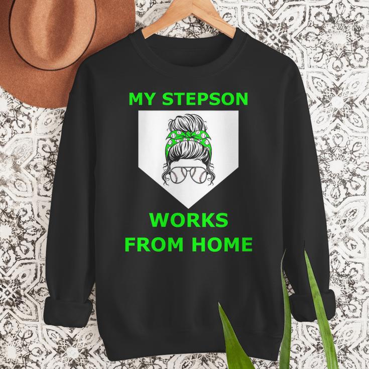 Baseball Mom Quote My Stepson Works From Home Women Crewneck Sweatshirt Baseball Mom Quote My Stepson Works From Home Women Crewneck Sweatshirt