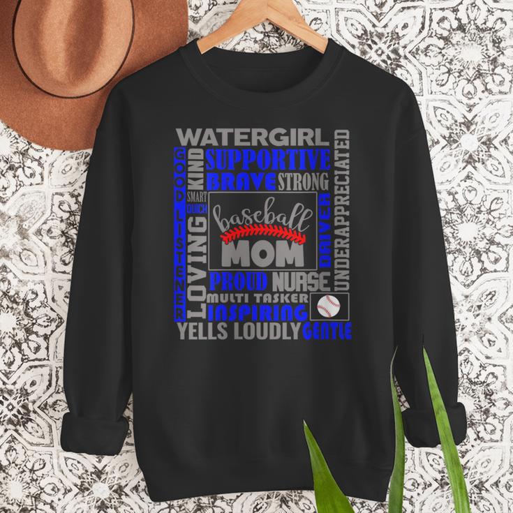 Baseball Mom Traits For Great Mothers Grey And Blue Women Crewneck Sweatshirt