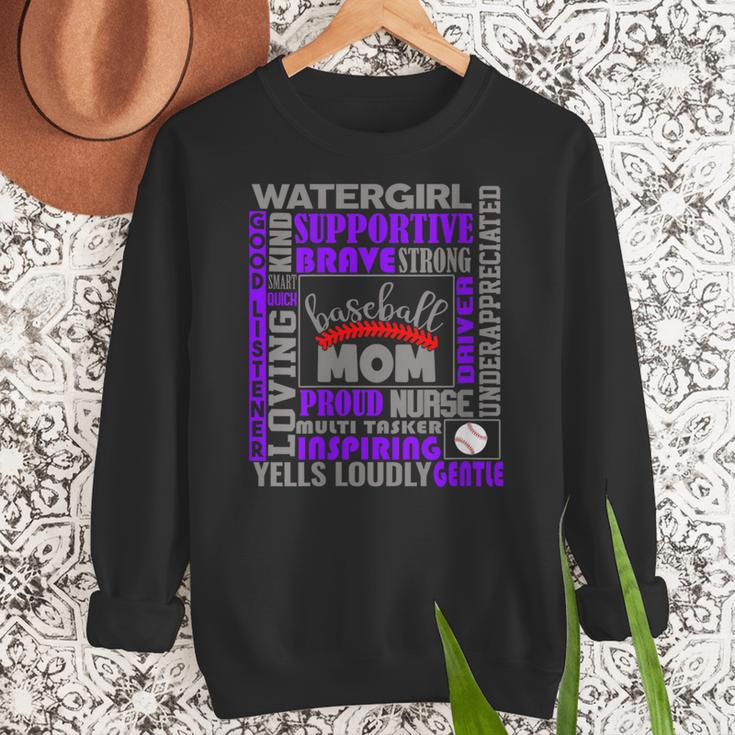 Baseball Mom Traits For Great Mothers Grey And Purple Women Crewneck Sweatshirt